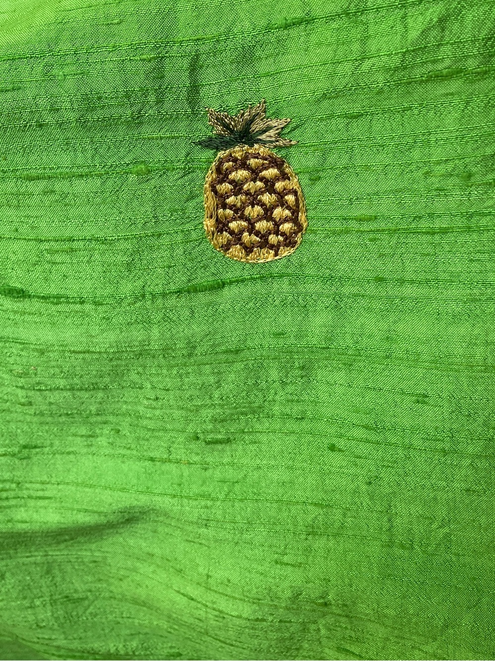 Daisy L Lime Green Raw Silk Embroidered Pineapple Sheath Dress, Size Large - Picture 11 of 11